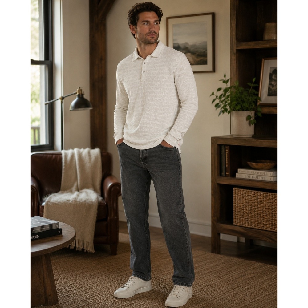 BDG Shirt Mens Small Cream Polo Long Sleeve Textured Knit Gorpcore Preppy